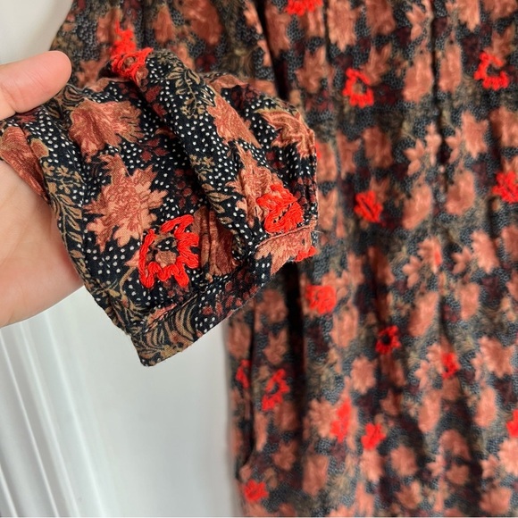 Zara Black Polka Dot Brown Floral Long Sleeve Mini Dress Embroidered, Size XS - Picture 5 of 9